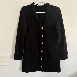 Women's Zara Black Cardigan/Sweater Gold Buttons Pockets Long‎ V Neck Dress SzS
